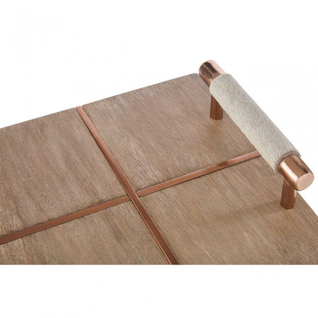 Birdbox Cowhide / Wood Tray, Cowhide, Iron, Mango Wood, Natural