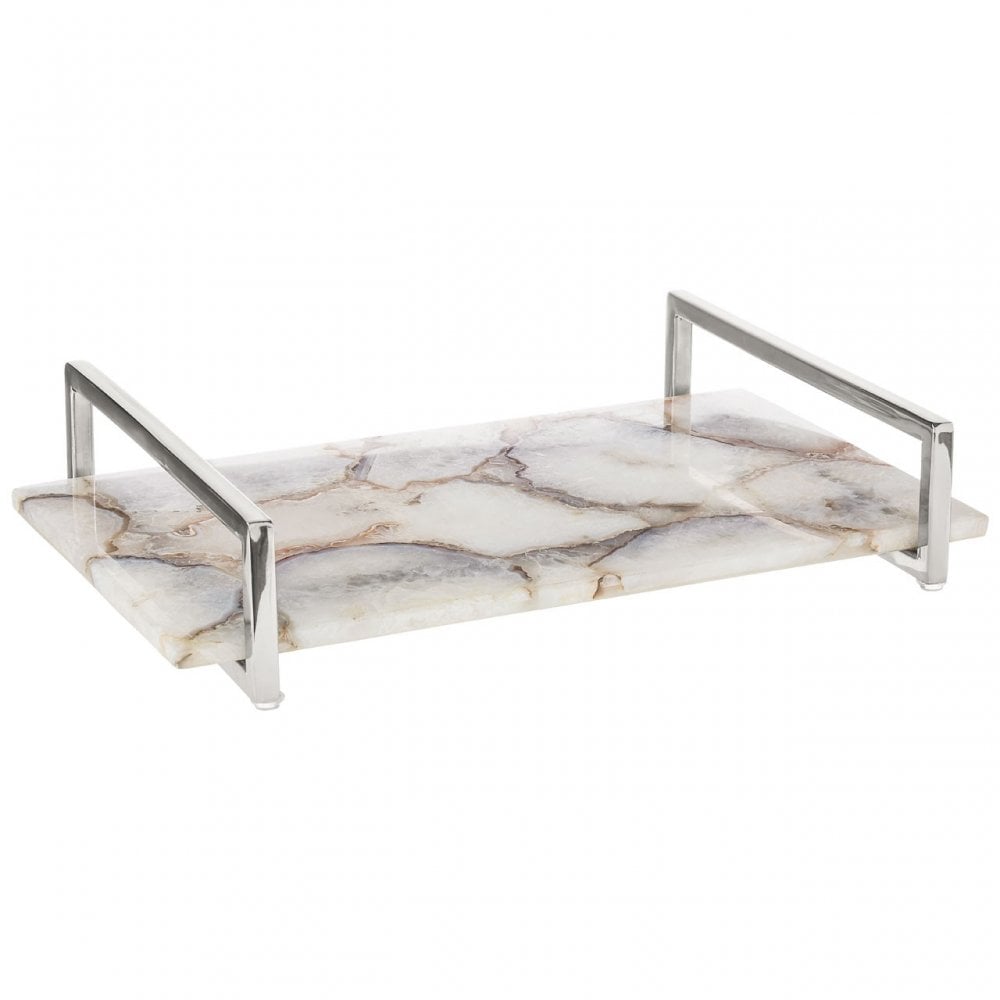 Birdbox White Agate Large Tray, Steel, Stone, White