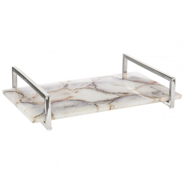 Birdbox White Agate Large Tray, Steel, Stone, White