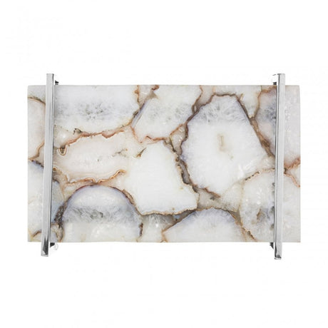 Birdbox White Agate Large Tray, Steel, Stone, White