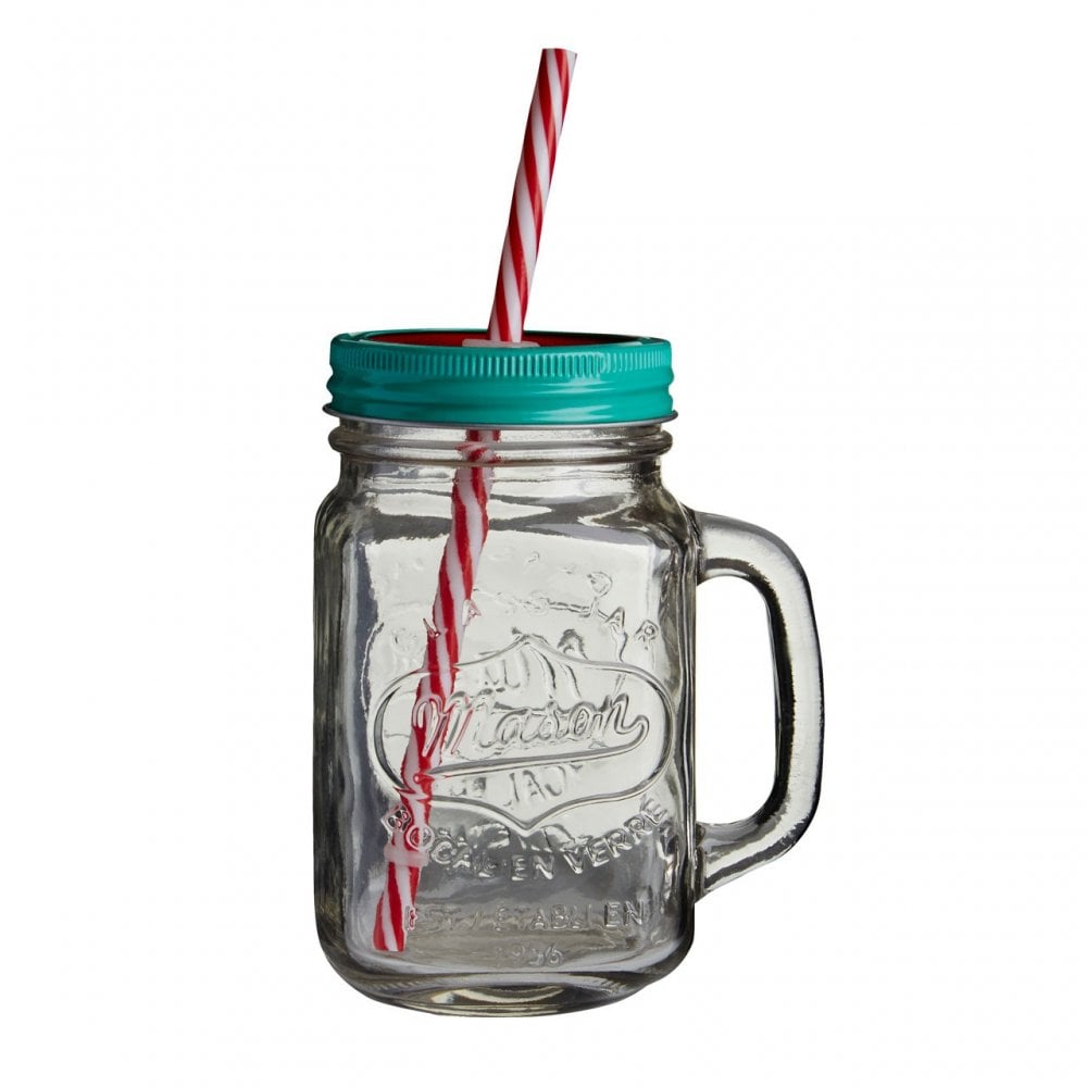 Embossed Mason Jar Mug, Glass, Tin Plated Iron, Clear