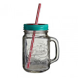 Embossed Mason Jar Mug, Glass, Tin Plated Iron, Clear