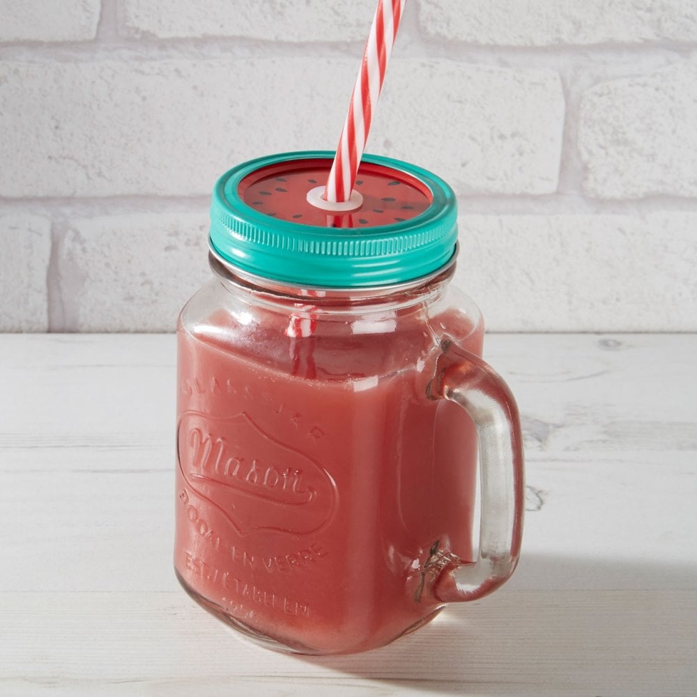 Embossed Mason Jar Mug, Glass, Tin Plated Iron, Clear