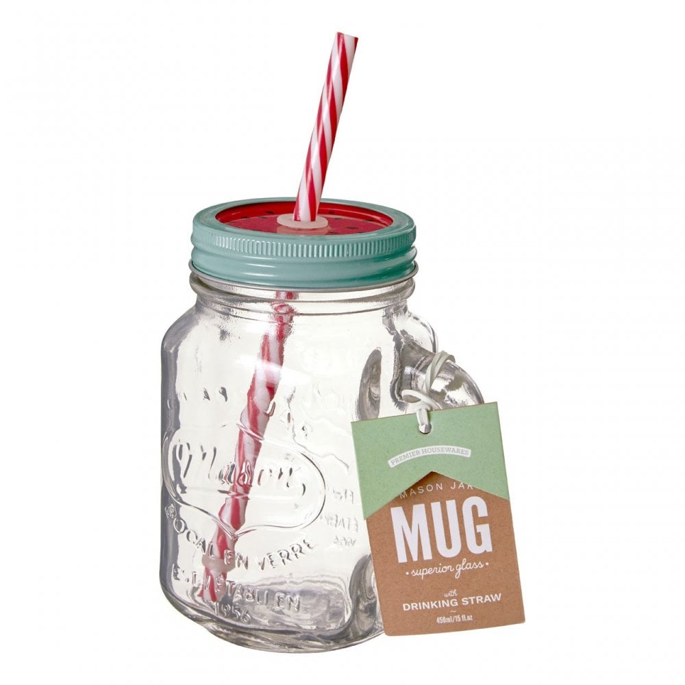 Embossed Mason Jar Mug, Glass, Tin Plated Iron, Clear