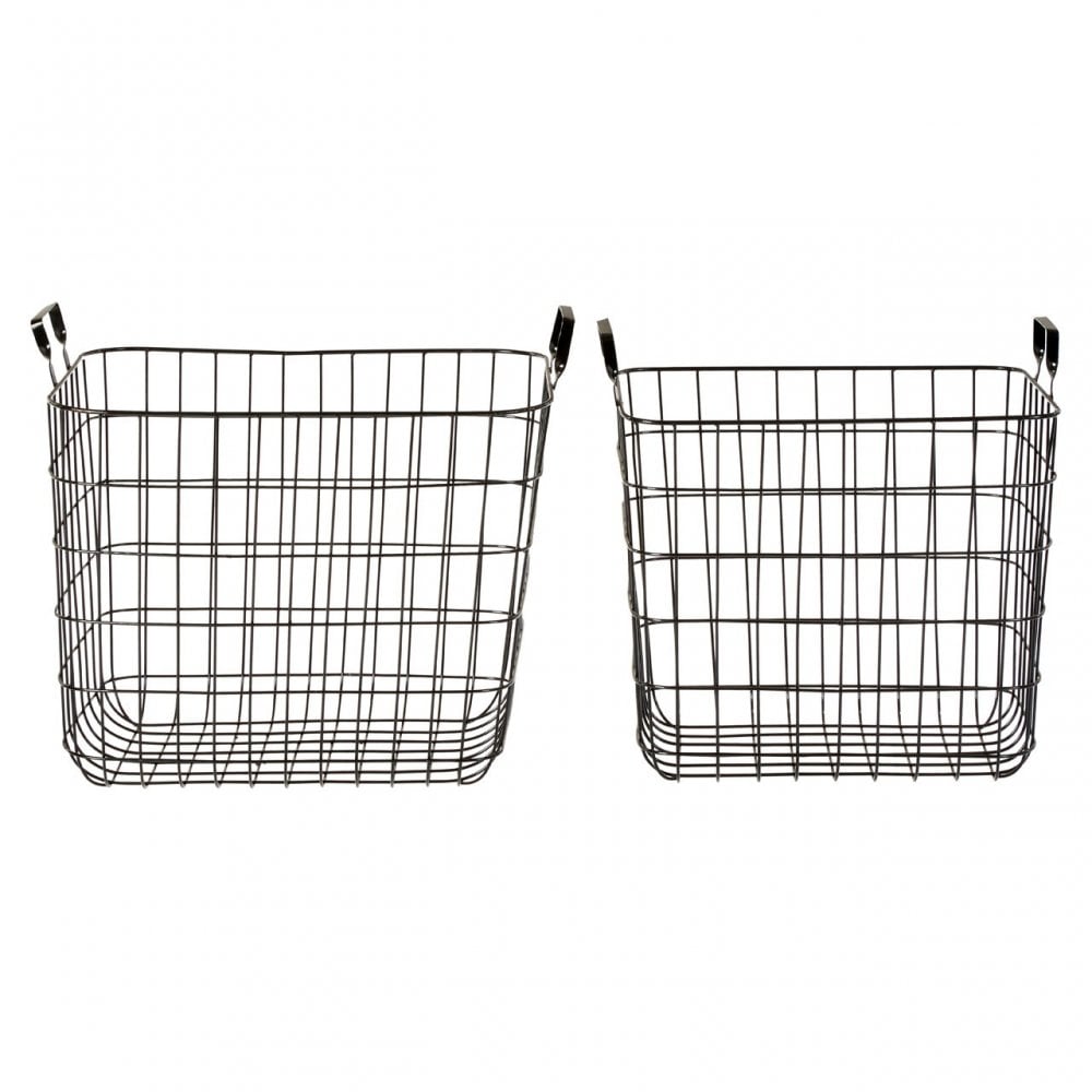 Black Wire Storage Baskets Set of 2, Metal, Black