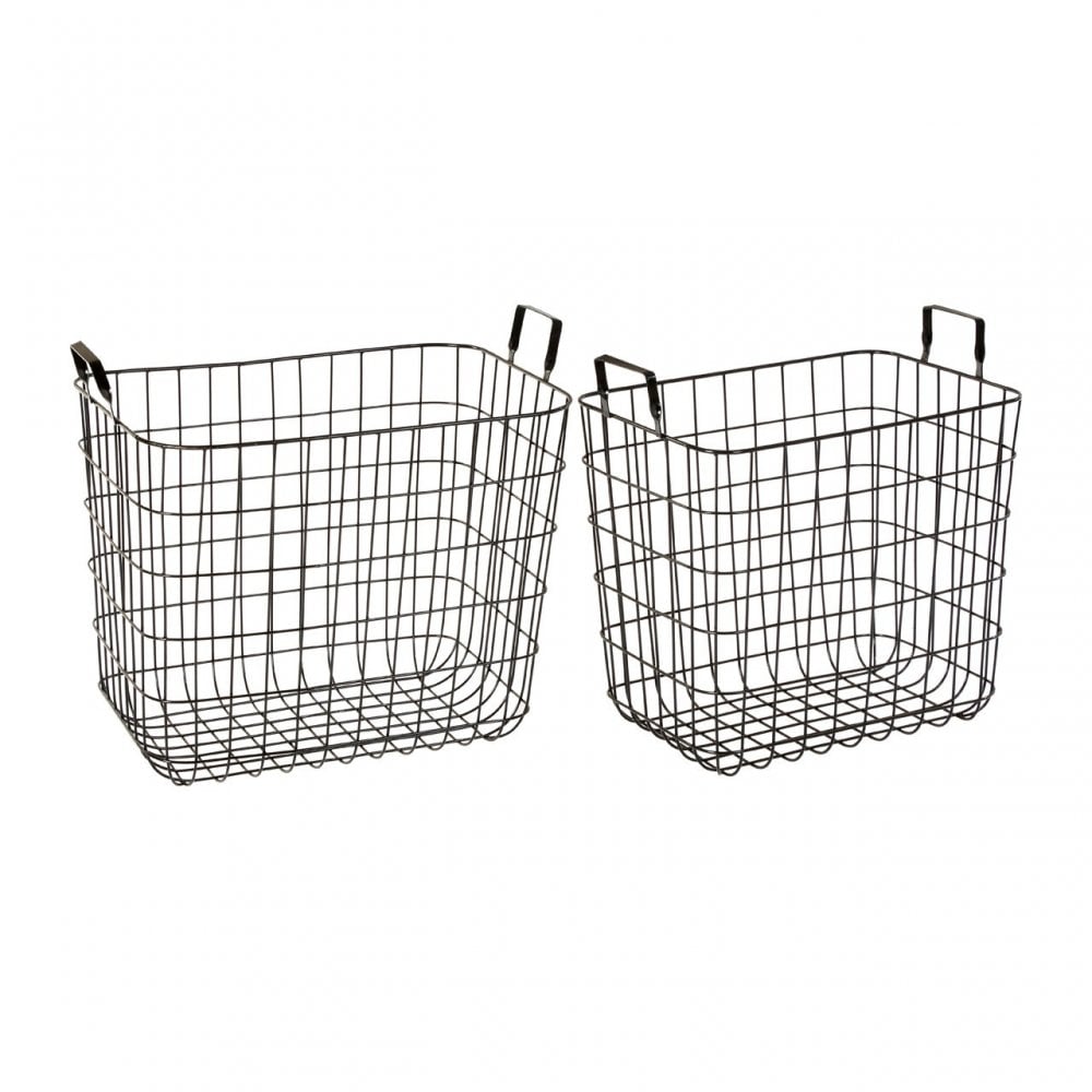 Black Wire Storage Baskets Set of 2, Metal, Black