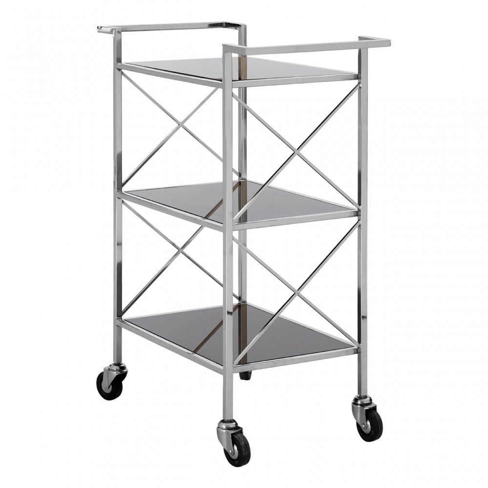 Hoffman Trolley, Iron, Mirrored Glass, Rubber, Stainless Steel, Black