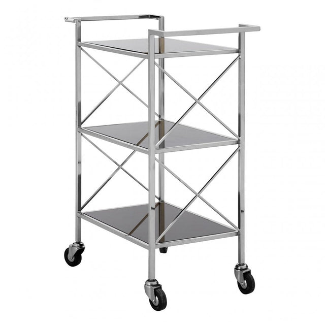 Hoffman Trolley, Iron, Mirrored Glass, Rubber, Stainless Steel, Black
