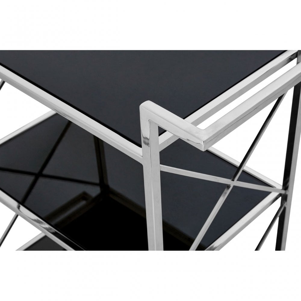 Hoffman Trolley, Iron, Mirrored Glass, Rubber, Stainless Steel, Black