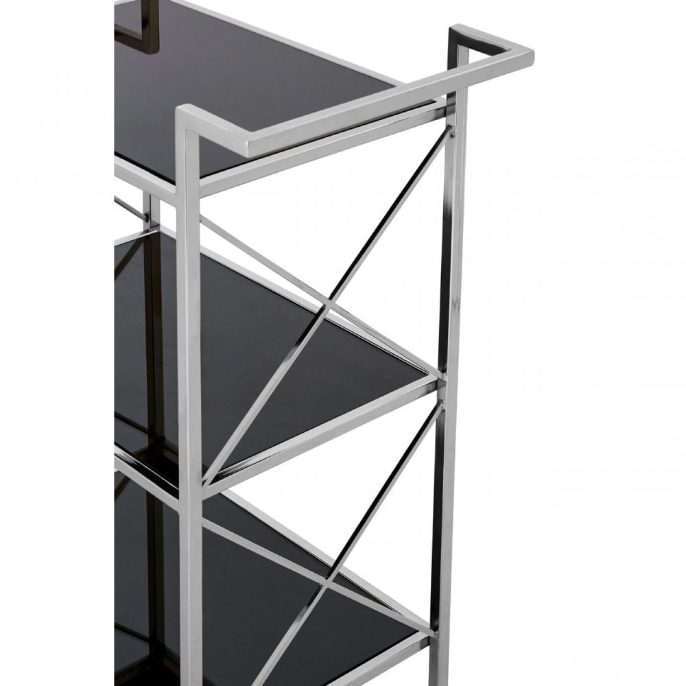 Hoffman Trolley, Iron, Mirrored Glass, Rubber, Stainless Steel, Black