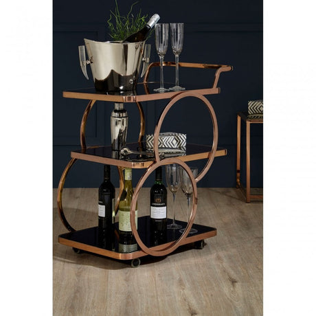 Camperian Rose Gold Drinks Trolley, Stainless Steel, Glass, Gold