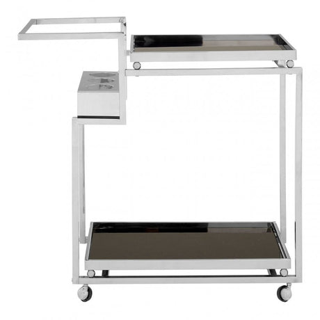 Donal 3 Tier Trolley with Silver Finish Frame, Steel, Tempered Glass, Silver