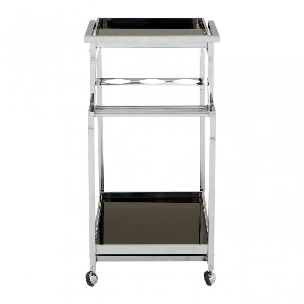 Donal 3 Tier Trolley with Silver Finish Frame, Steel, Tempered Glass, Silver