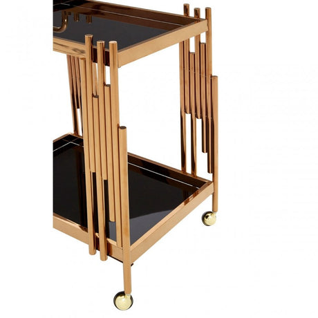Donal 2 Tier Trolley with Rose Gold Frame, Steel, Tempered Glass, Rose Gold