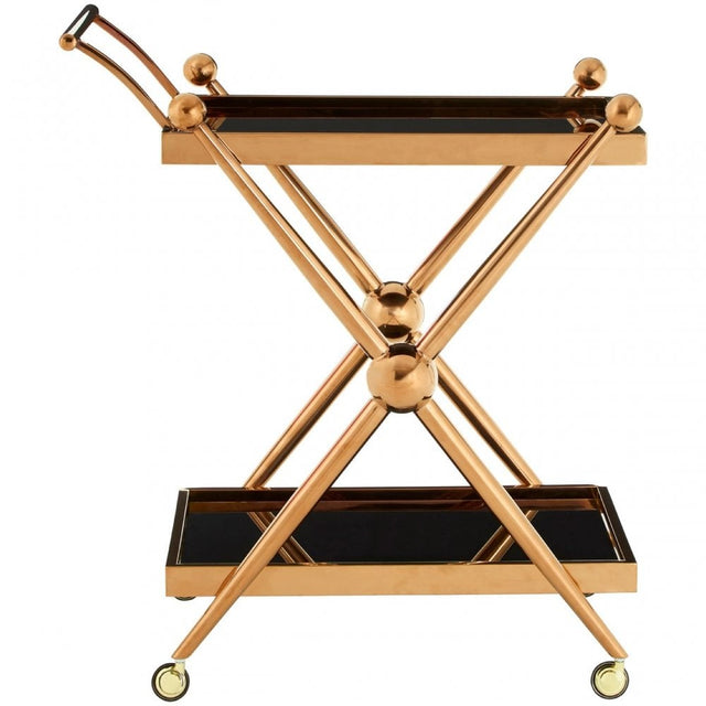 Donal 2 Tier Rose Gold / Cross Design Trolley, Steel, Tempered Glass, Rose Gold