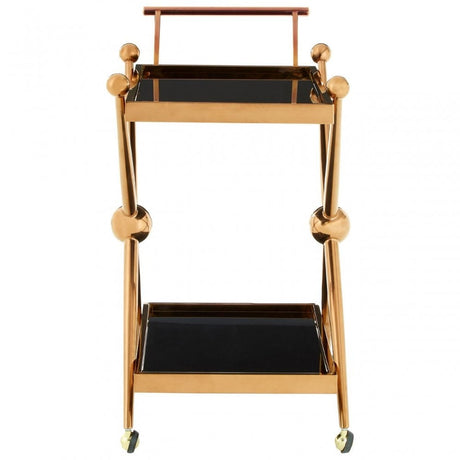 Donal 2 Tier Rose Gold / Cross Design Trolley, Steel, Tempered Glass, Rose Gold