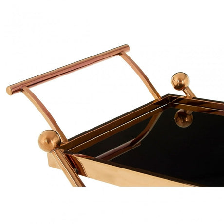 Donal 2 Tier Rose Gold / Cross Design Trolley, Steel, Tempered Glass, Rose Gold