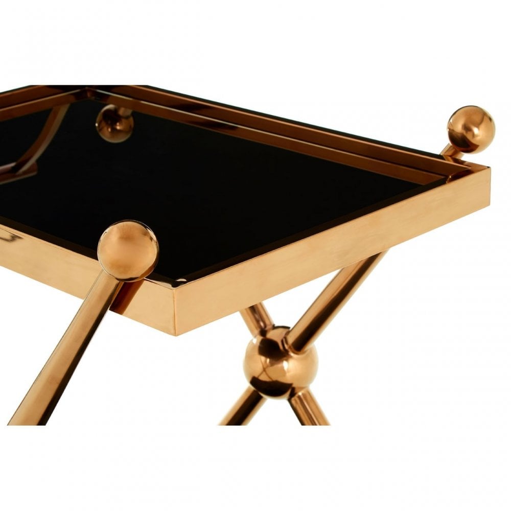 Donal 2 Tier Rose Gold / Cross Design Trolley, Steel, Tempered Glass, Rose Gold