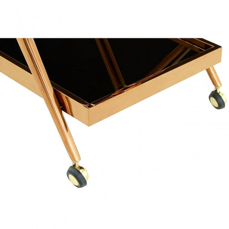 Donal 2 Tier Rose Gold / Cross Design Trolley, Steel, Tempered Glass, Rose Gold