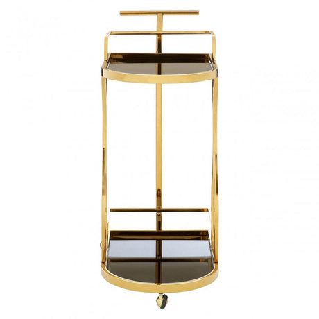 Donal 2 Tier Gold / Wavy Design Trolley, Steel, Tempered Glass, Gold