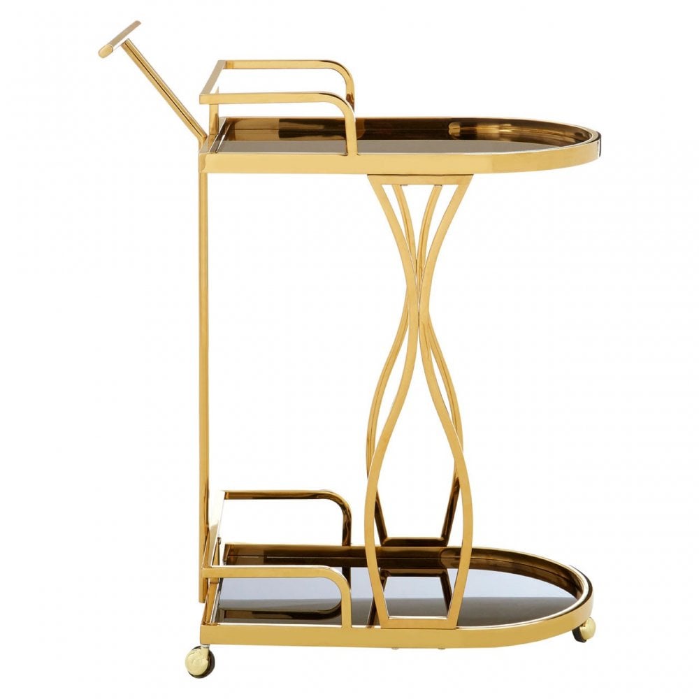 Donal 2 Tier Gold / Wavy Design Trolley, Steel, Tempered Glass, Gold