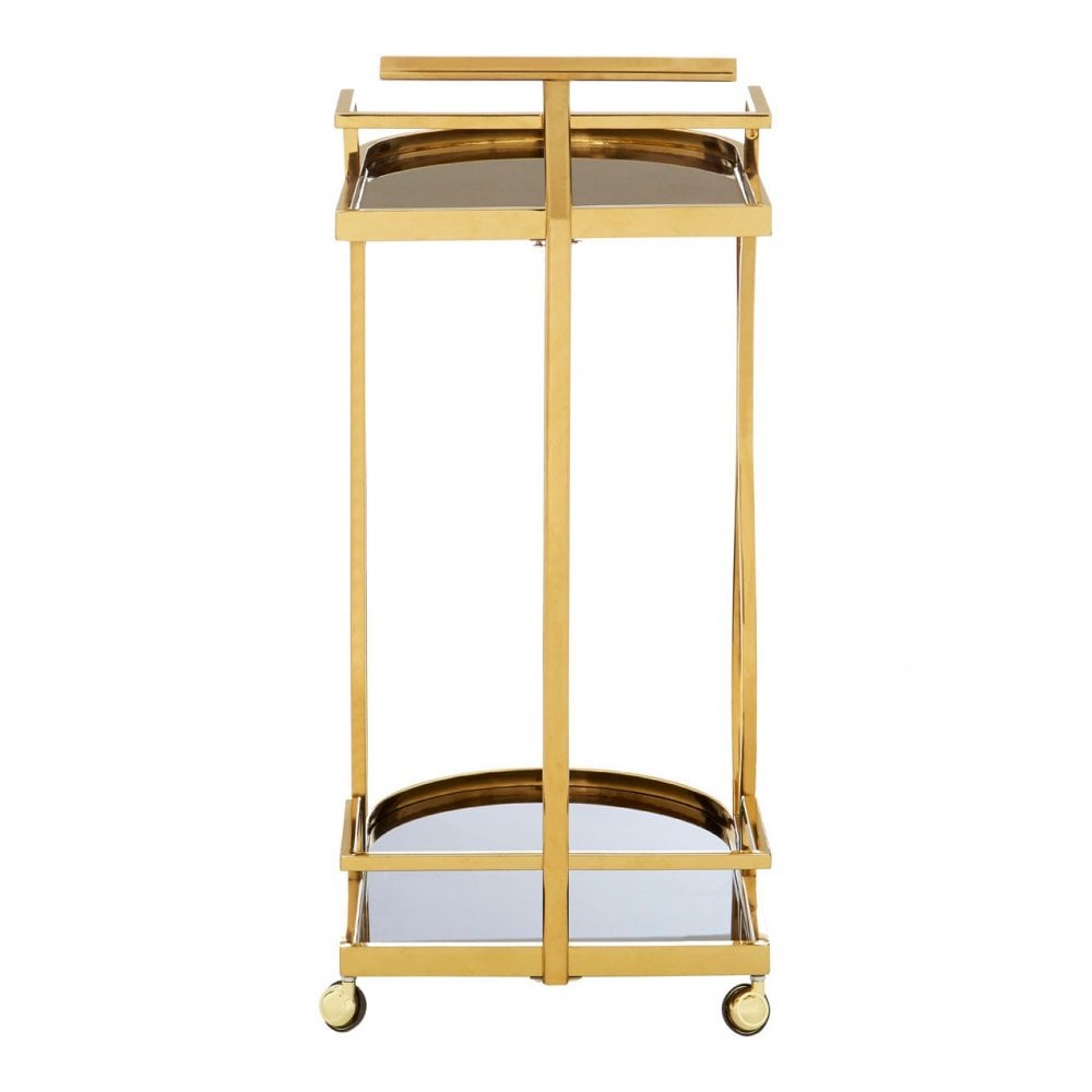 Donal 2 Tier Gold / Wavy Design Trolley, Steel, Tempered Glass, Gold