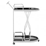 Donal 2 Tier Silver / Wavy Design Trolley, Steel, Tempered Glass, Silver
