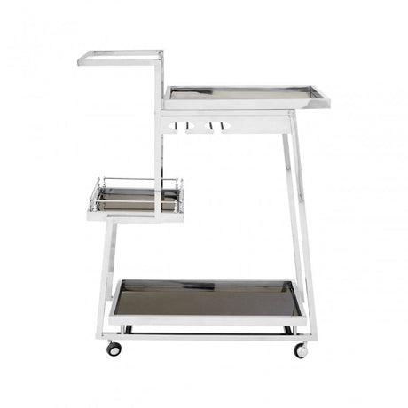 Donal 3 Tier Silver Finish Trolley, Steel, Tempered Glass, Silver