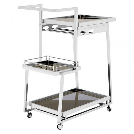 Donal 3 Tier Silver Finish Trolley, Steel, Tempered Glass, Silver