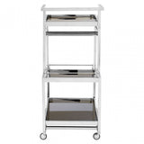 Donal 3 Tier Silver Finish Trolley, Steel, Tempered Glass, Silver
