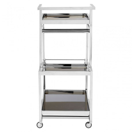Donal 3 Tier Silver Finish Trolley, Steel, Tempered Glass, Silver