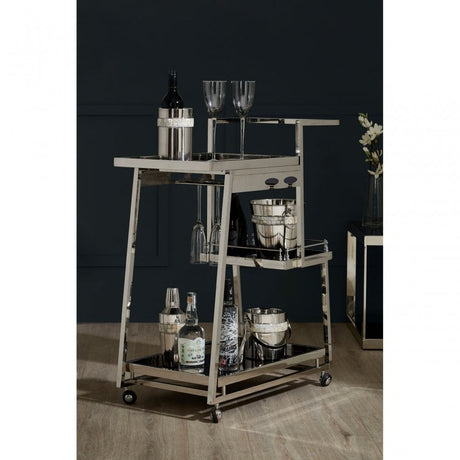 Donal 3 Tier Silver Finish Trolley, Steel, Tempered Glass, Silver
