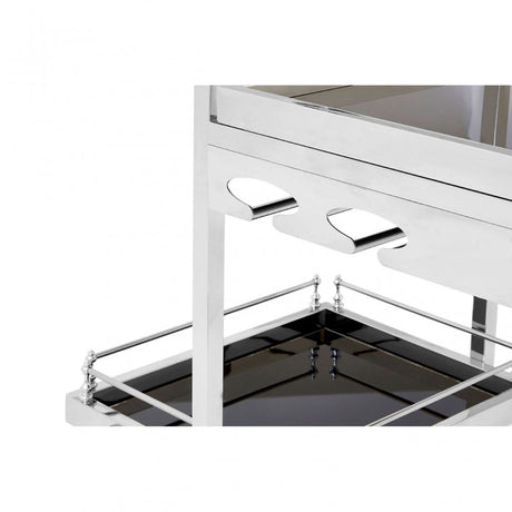 Donal 3 Tier Silver Finish Trolley, Steel, Tempered Glass, Silver