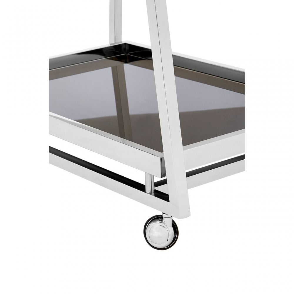 Donal 3 Tier Silver Finish Trolley, Steel, Tempered Glass, Silver