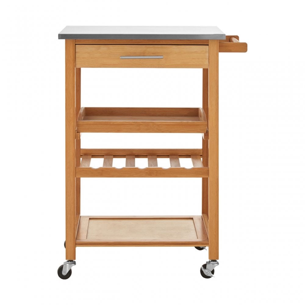 Kitchen Trolley, Bamboo, Stainless Steel, Natural