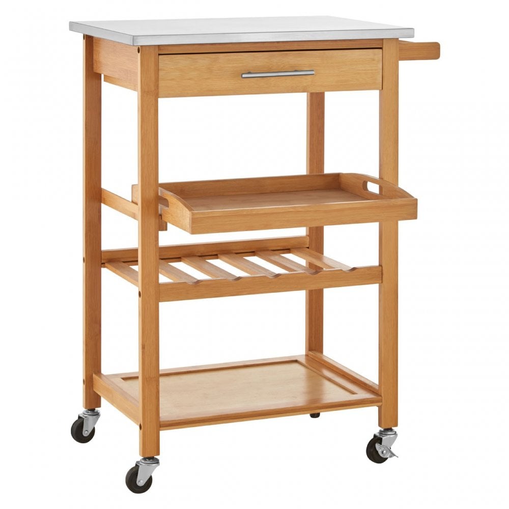 Kitchen Trolley, Bamboo, Stainless Steel, Natural