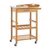 Kitchen Trolley, Bamboo, Stainless Steel, Natural