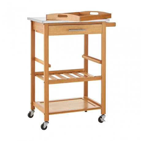 Kitchen Trolley, Bamboo, Stainless Steel, Natural