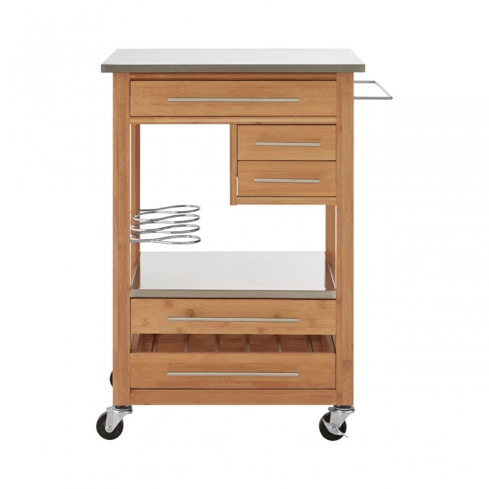 Kitchen Trolley, Bamboo, Stainless Steel, Natural