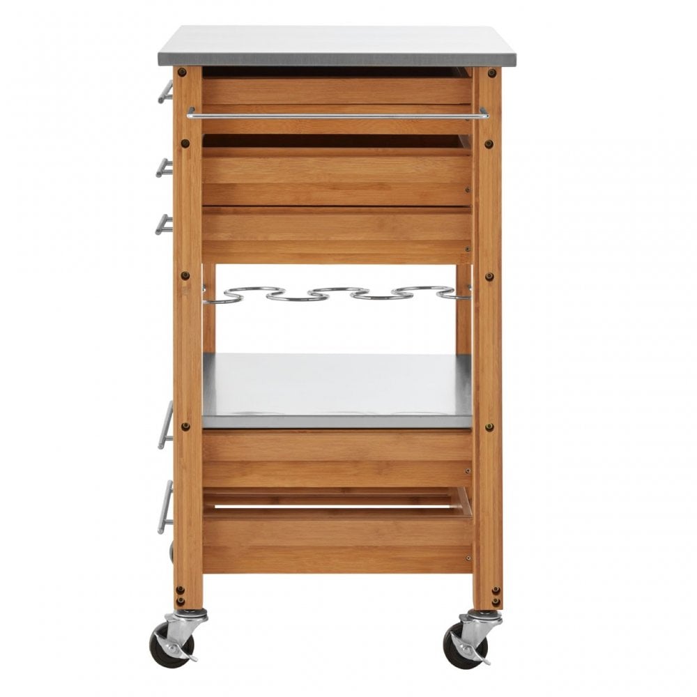 Kitchen Trolley, Bamboo, Stainless Steel, Natural
