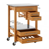 Kitchen Trolley, Bamboo, Stainless Steel, Natural
