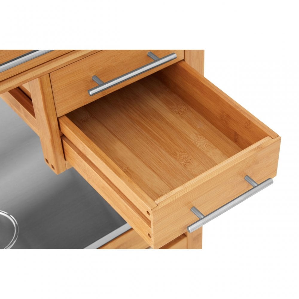 Kitchen Trolley, Bamboo, Stainless Steel, Natural