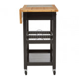 Kitchen Trolley, Wood, Pine Wood, Granite, Black