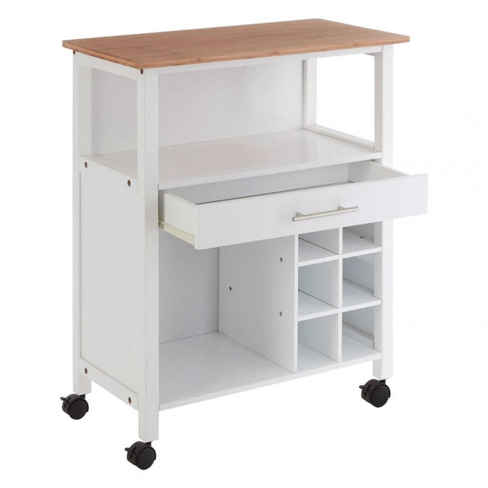 Kitchen Trolley, Bamboo, White