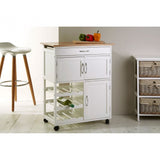 White Wood Kitchen Trolley with Bamboo Top