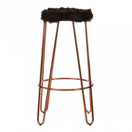 Brock Faux Fur / Rose Gold Finish Stool, Black