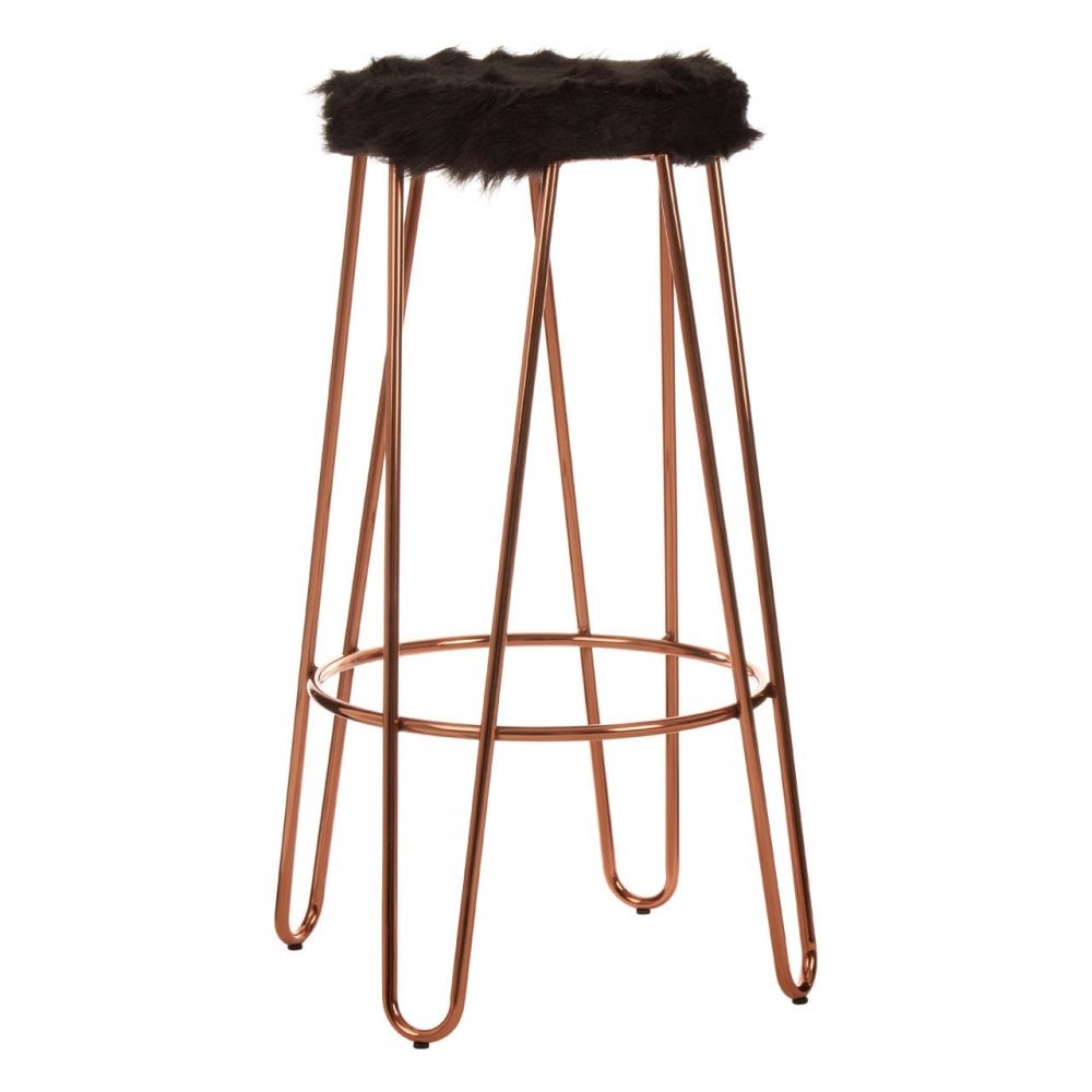 Brock Faux Fur / Rose Gold Finish Stool, Black