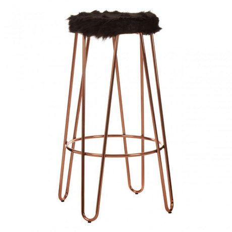 Brock Faux Fur / Rose Gold Finish Stool, Black