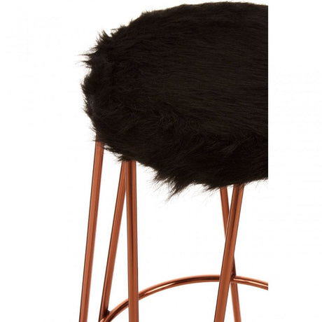 Brock Faux Fur / Rose Gold Finish Stool, Black