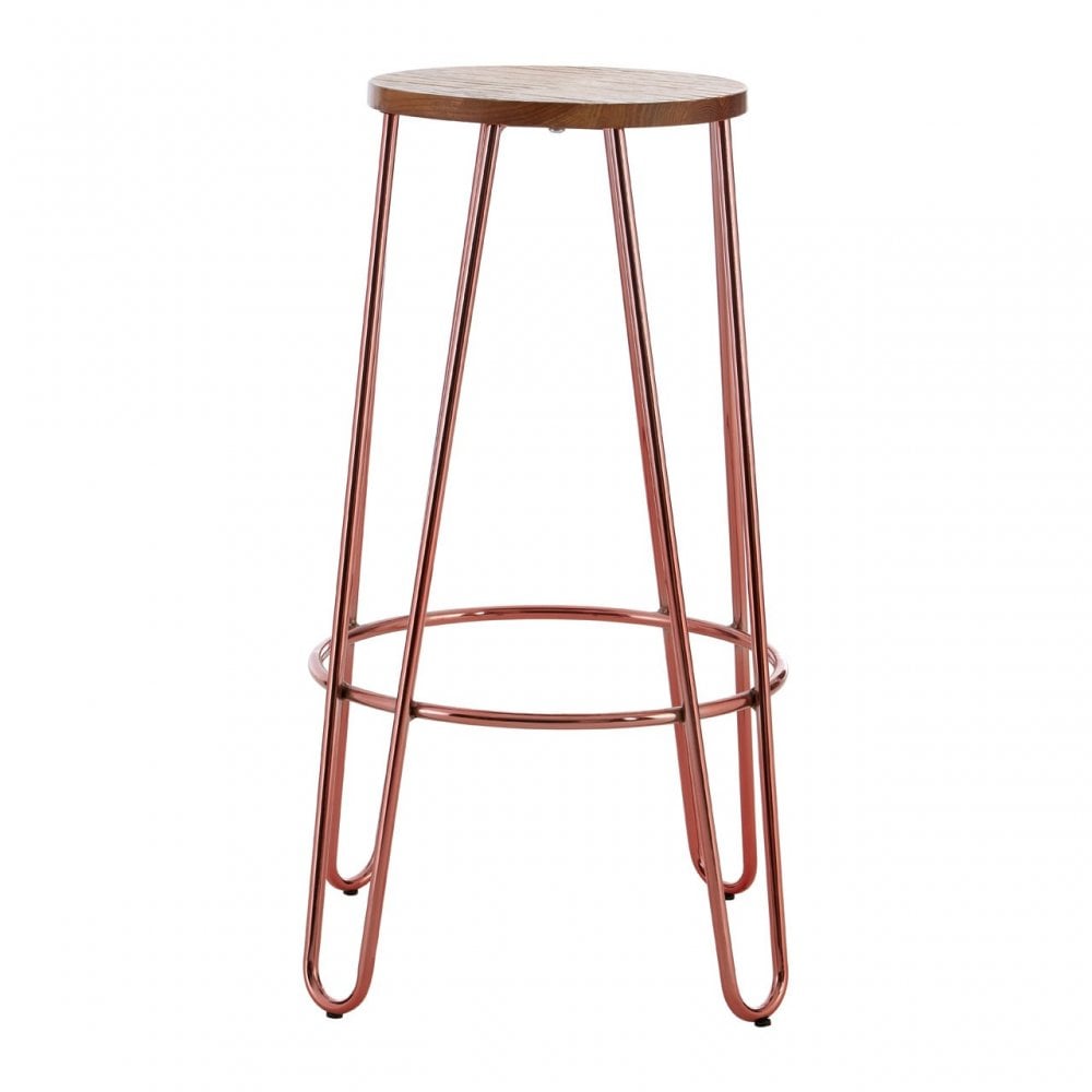 Brock Bar Stool, Elm Wood, Steel, Brown